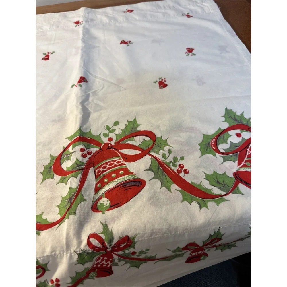 Vtg Rare Set Of 4 Christmmas Bells & Holly Rod Panel Curtains 26